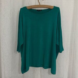 Eileen Fisher M Oversized Boxy For Short Batwing Sleeve Green Stretch Top